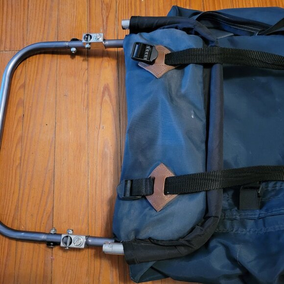 Vintage Jansport External Frame Backpack Blue Leather Patch Hiking Trail Backpac - Picture 9 of 16